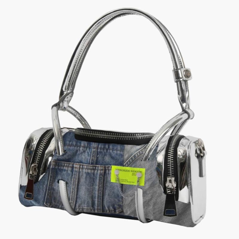 35-mirror-zoo-casual-outings-denim-patchwotk-silver-accent-cylinder-shaped-bag