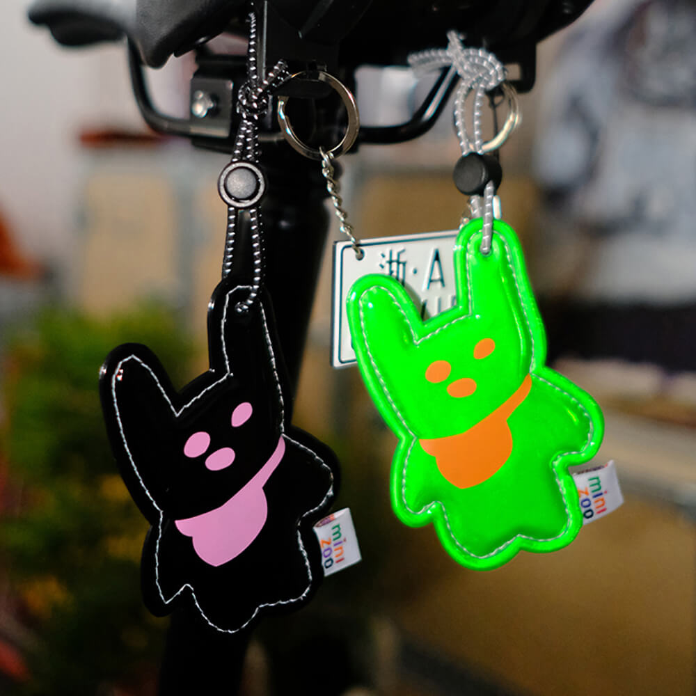 Black-And-Green-Bunny-Design-Bicycle-Safety-Reflective-Pendants-In-Nighttime-Effect