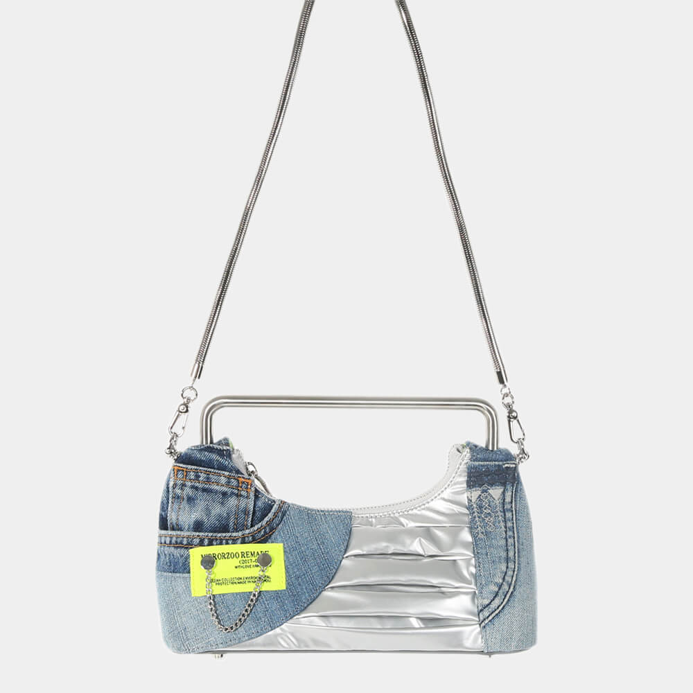 Compact-Denim-Metallic-Patchwork-Shoulder-Bag-with-Metal-Accents