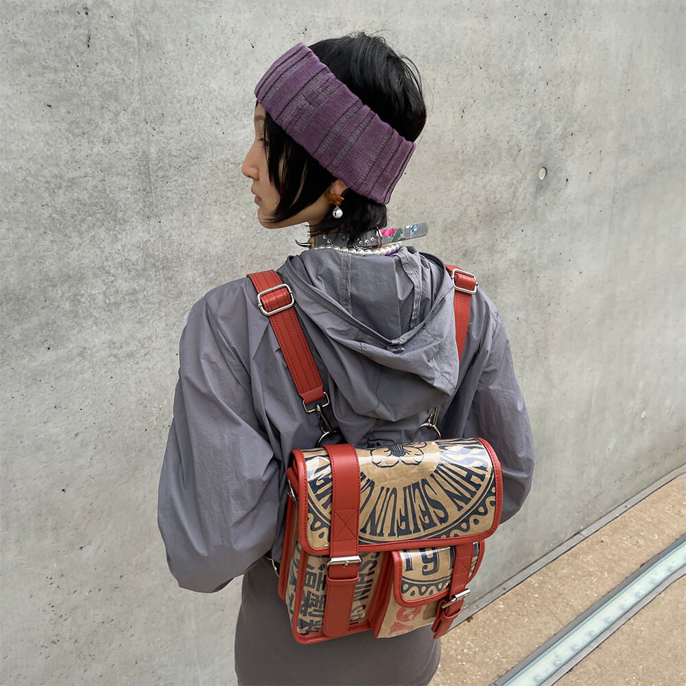 Fashion-Vibrant-Orange-Square-Backpack-Made-From-Recycled-Flour-Sacks