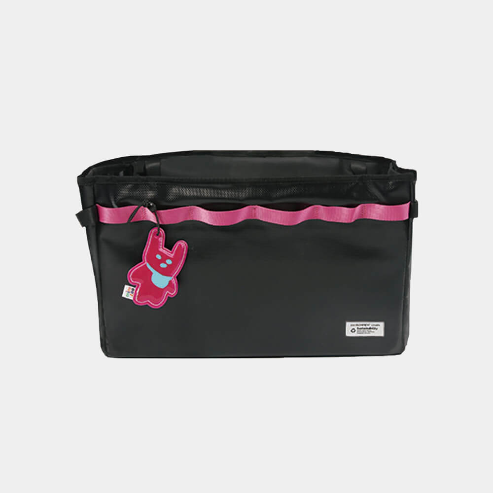 Mirror-Zoo-Black-Pink-Color-Bike-Basket-Bag-With-Inner-Leash-Attachment-Buckle-Strap