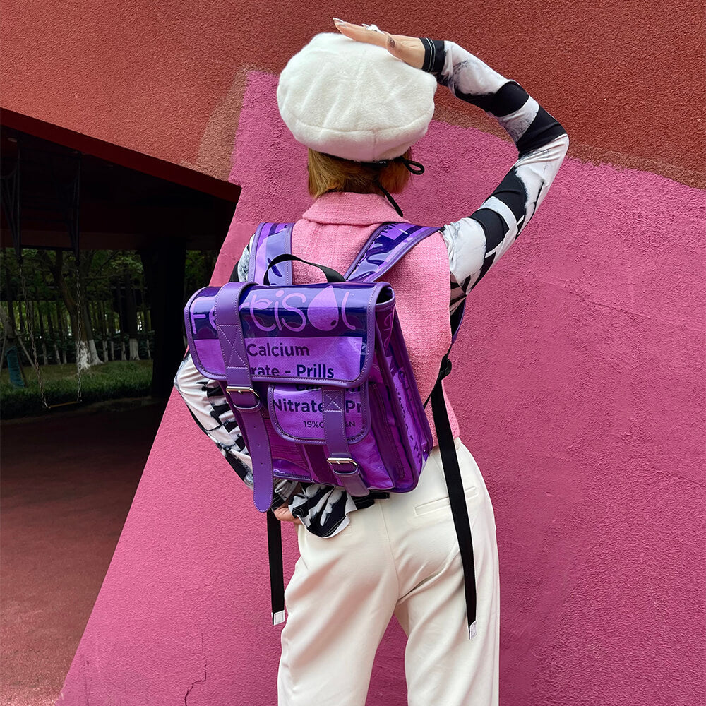 Mirror-Zoo-Purple-Woven-Bag-Upcycling-Square-Backpack-For-Students