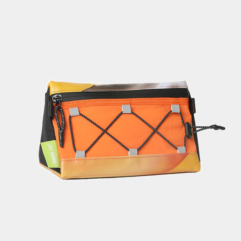 Mirror-Zoo-Upcycled-Billboard-RPET-Triangle-Shaped-Reflective-Handlebar-Bag-In-Orange