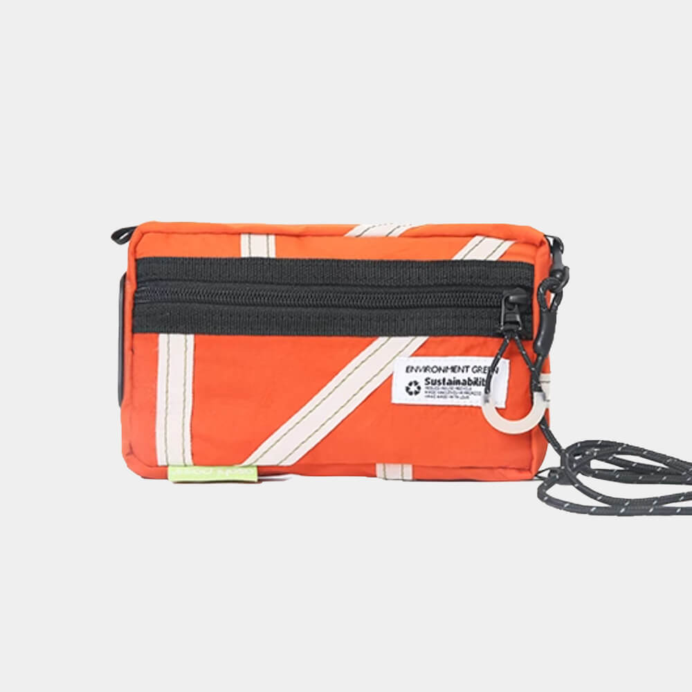 Repurposed-Parachute-Vibrant-Orange-Pet-Waste-Dispenser-With-Detachable-Crossbody-Strap