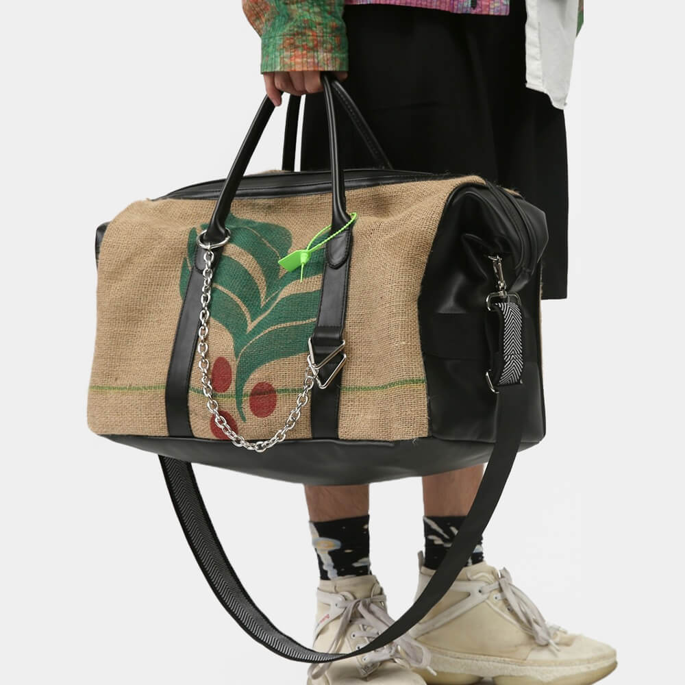 Eco Friendly Burlap Duffel Bag with Removable Chain