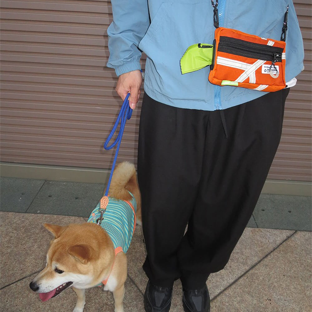 Upcycled-Parachute-Orange-Crossbody-Bag-With-Dog-Poop-Bag-Dispenser